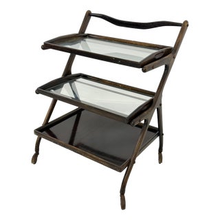 Walnut and Brass Bar Trolley in the style of Cesare Lacca, 1950s For Sale