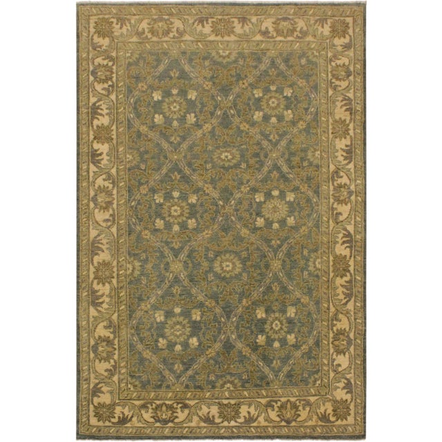 1990s Contemporary Kafkaz Light Blue & Ivory Hand-Knotted Rug - 4'1 X 5'10 For Sale