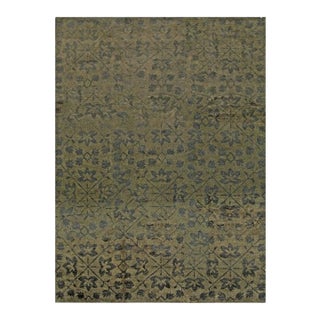 9x12 Green Hand-Knotted Wool Botanical Lattice Classic Traditional Carpet Rug For Sale