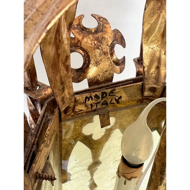 Pair of Italian Gothic Revival Hand Forged Gilt Lanterns For Sale In San Diego - Image 6 of 14