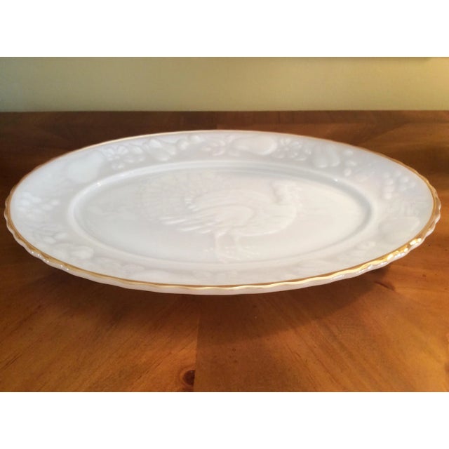 Vintage 24k Gold Rimmed Milk Glass Platter For Sale - Image 10 of 13