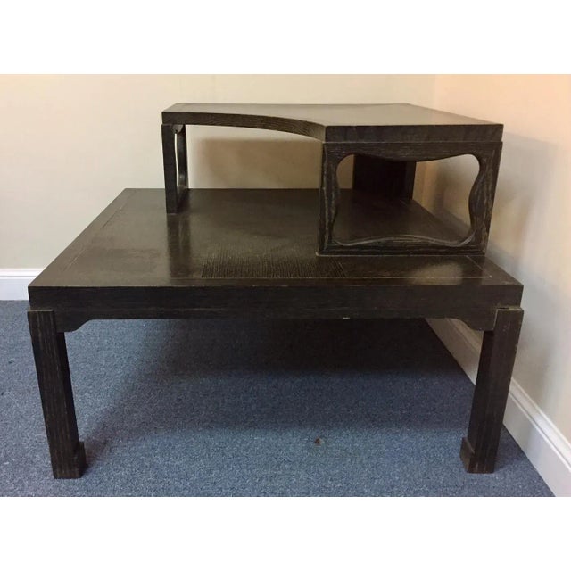 Mid-Century Modern Vintage Mid Century Fumed Oak Two-Tier Corner Coffee Table For Sale - Image 3 of 9