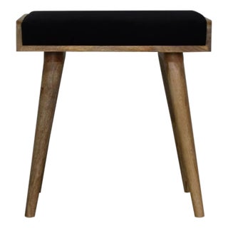 Velvet Upholstered Footstool With Wooden Tray Frame For Sale
