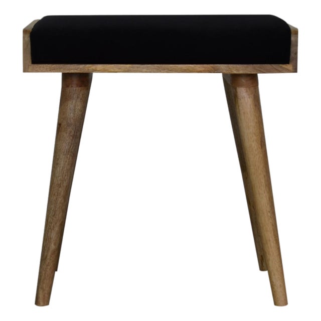Velvet Upholstered Footstool With Wooden Tray Frame For Sale