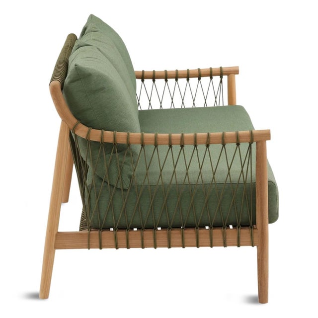 Contemporary Outdoor Teak & Fern Green Sofa For Sale - Image 3 of 7