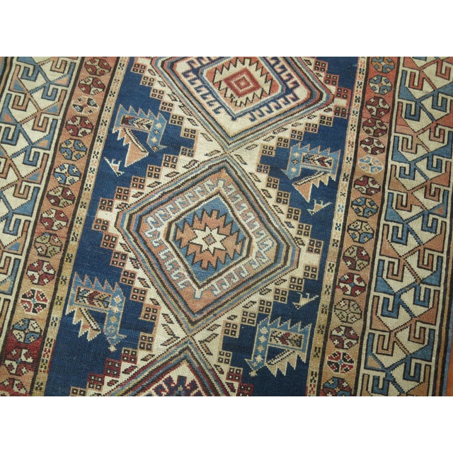 Early 20th Century Blue Geometric Kazak Rug For Sale - Image 4 of 6