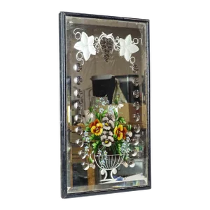 Early 19th Century Hand Painted Etched Mirror Decorated With Violets