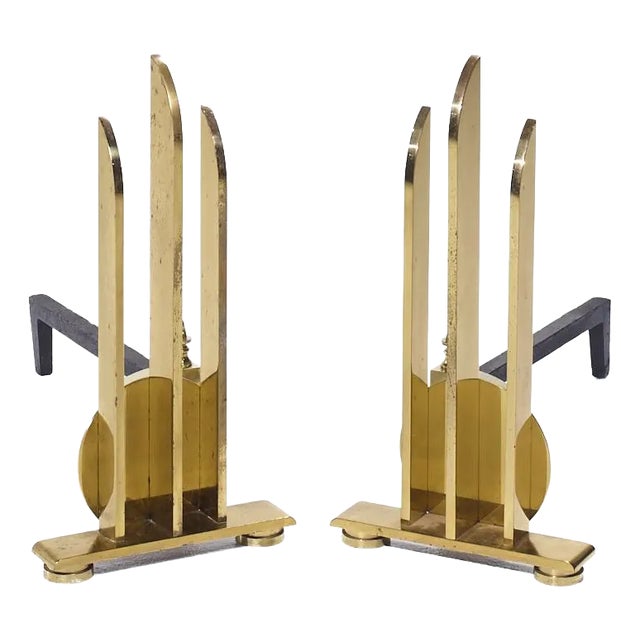 Donald Deskey Style Mid Century Brass Andirons For Sale