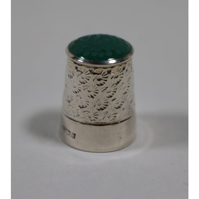 English English Sterling Silver 1971 Glass Top Thimble With Floral Pattern For Sale - Image 3 of 11