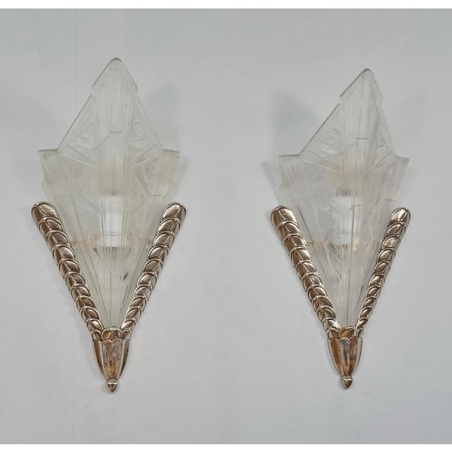 French Art Deco Wall Sconces by Jean Gauthier Ejg 1930 France - A Pair For Sale - Image 4 of 9