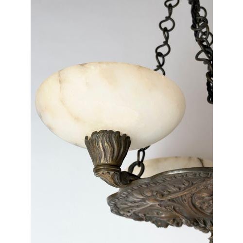 Antique Renaissance Revival Bronze and Alabaster Chandelier with Serpent Details, 1900 For Sale - Image 12 of 18