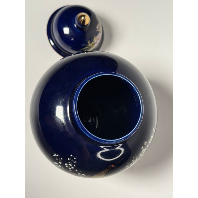 Vintage Japanese Asian Cobalt Blue LIdded Ginger Jar, Cobalt Blue, Lavender, Gold For Sale - Image 9 of 12