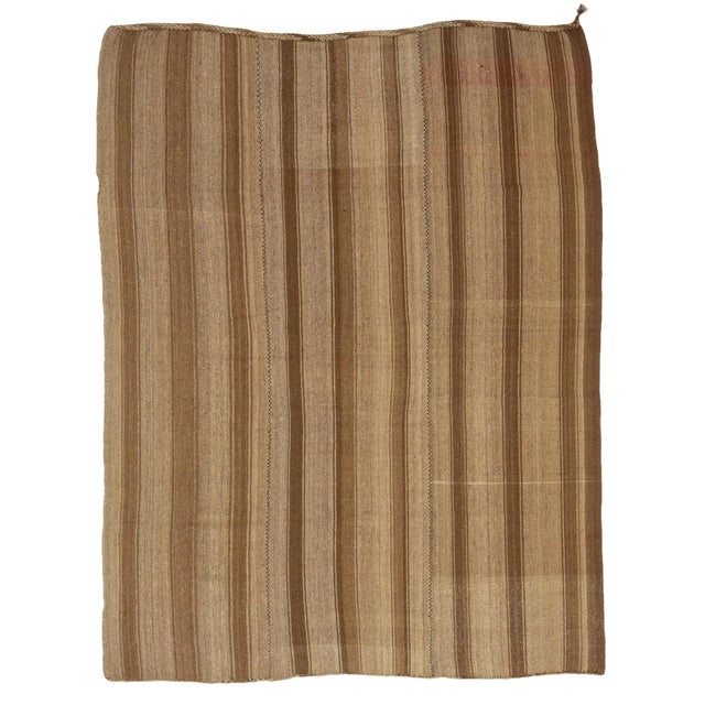 Vintage Brown Natural Wool Kilim Rug- 6′1″ × 7′10″ For Sale