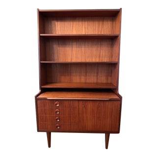 Mid 20th Century Teak Danish Modern Bookcase Storage Display Cabinet Shelves Pullout Desk For Sale