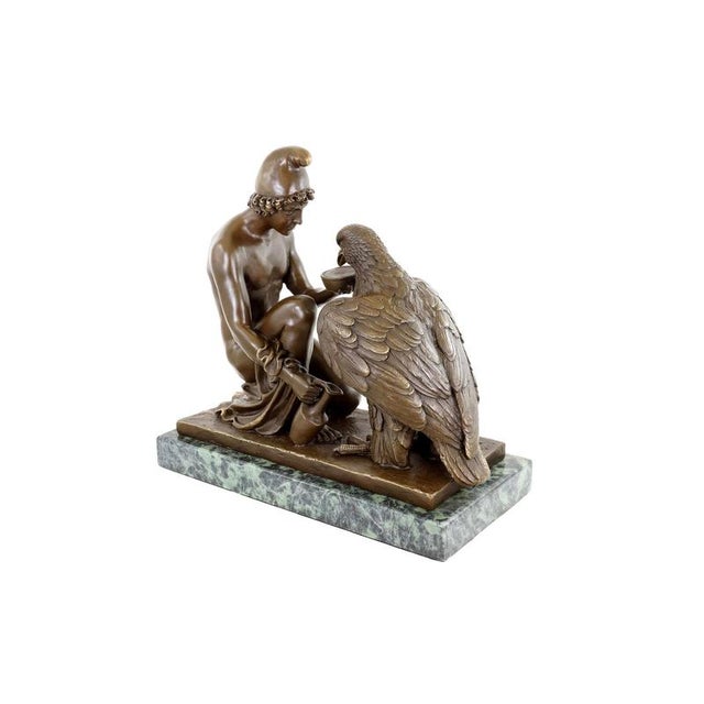 Neo-Classical Nude Bronze Sculpture of Ganymede and Zeus' Eagle For Sale - Image 3 of 9
