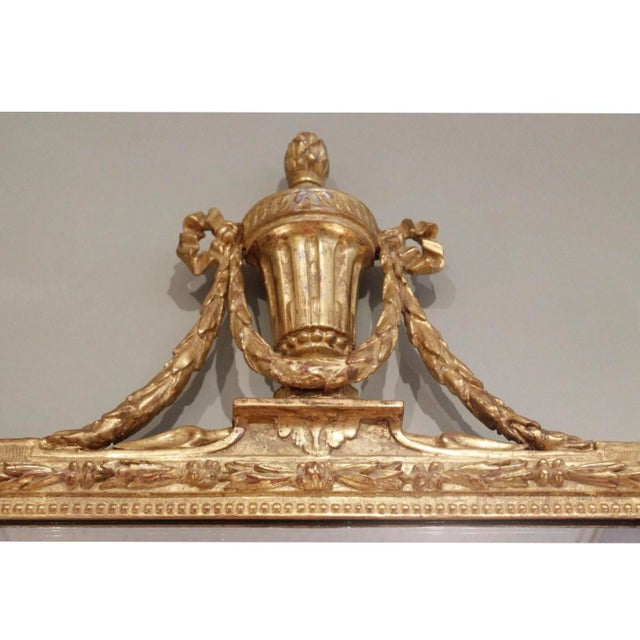 Tall Italian Neoclassical Period Gilt Wood Mirror With Urn Crest For Sale - Image 4 of 12