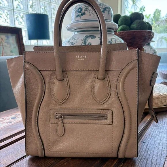 Celine Late 20th Century Celine by Phoebe Philo Taupe Dune Neutral Drummed Calfskin Micro Luggage Tote Bag For Sale - Image 4 of 16