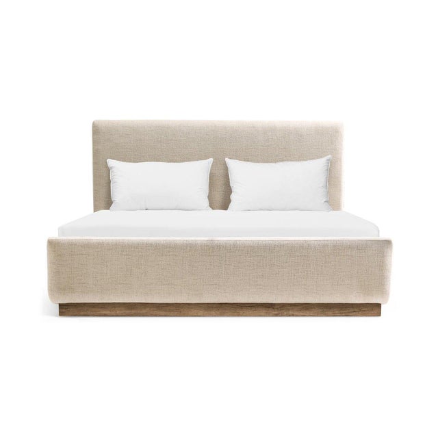 Contemporary Contemporary Upholstered King Bed with Wood Base For Sale - Image 3 of 7