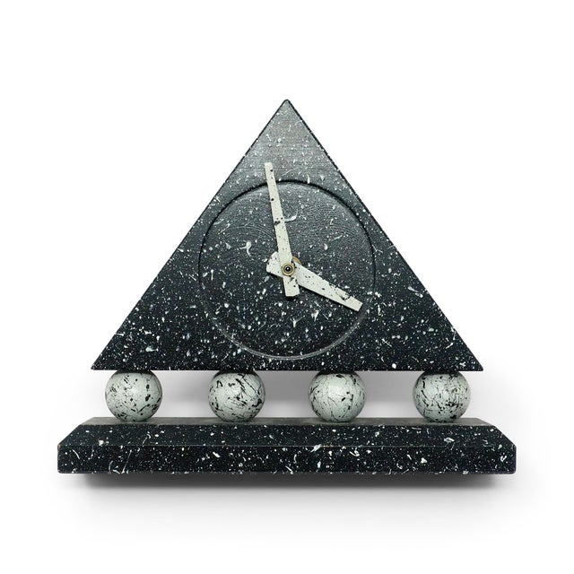 Mid-Century Modern 1980s Triangular Black Splatter Paint Desk Clock For Sale - Image 3 of 7