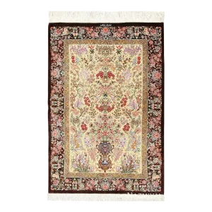 Nazmiyal Collection Persian Silk Scatter Floral Vase Luxury Qum Rug