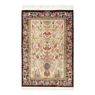 Persian Silk Scatter Floral Vase Luxury Qum Rug For Sale