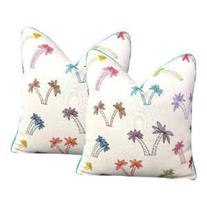 Embroidered Palm Tree Pillows – 20” Square (Pair)