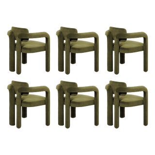 Double Arch Dining Chairs in Forest Green Cotton Velvet from Insidherland, Set of 6 For Sale