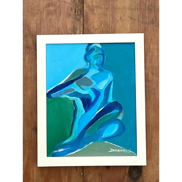 Late 20th Century Vintage Figurative Blue Acrylic Oil in Canvas For Sale - Image 5 of 12