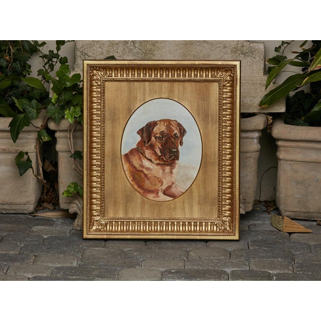 English 19th Century Oil on Board Mastiff Dog Painting in Giltwood Frame For Sale In Atlanta - Image 6 of 12