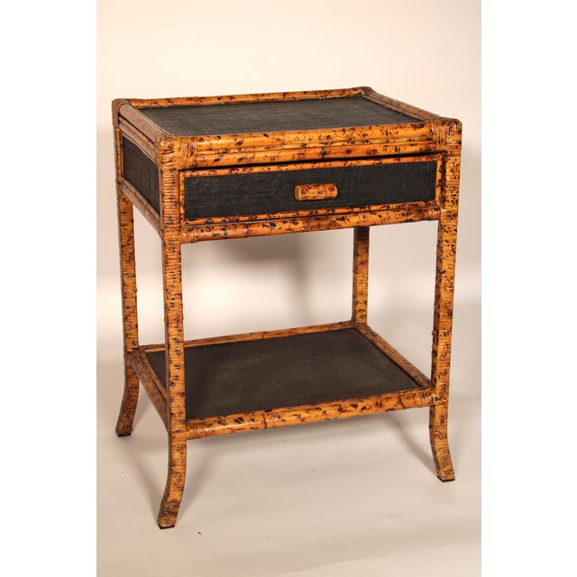 Late 20th Century Pair of Aesthetic Movement Style Rattan, Metal and Canvas Side Tables For Sale - Image 5 of 13