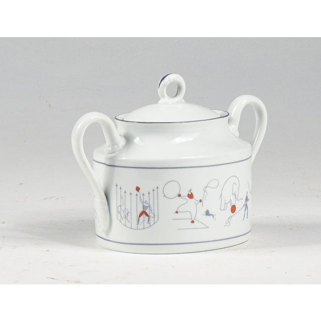 Sugar bowl marked richard ginori for lazzaroni "il circo" series designed by gio ponti b-84, white porcelain with silver-...