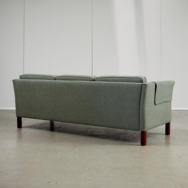 Mid-Century Modern Mid-Century Cherry Wood Three-Seater Sofa For Sale - Image 3 of 17