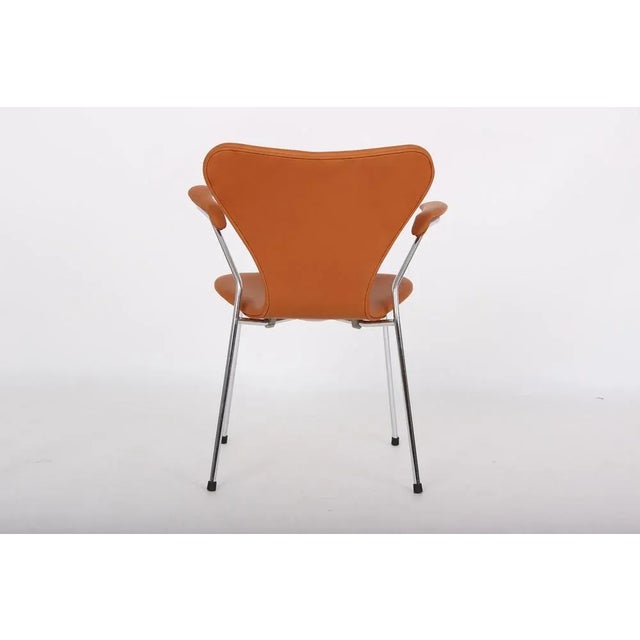 Brown Model 3207 Leather Chairs by Arne Jacobsen for Fritz Hansen, Set of 4 For Sale - Image 8 of 14