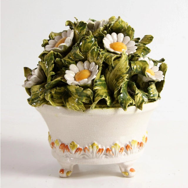 Vintage Mid Century Italian Majolica Ceramic Figural Pot of Daisy Flowers - Pair Available For Sale - Image 10 of 10