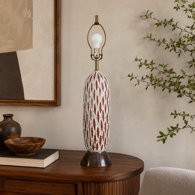 1960s Ceramic Lava Glaze Table Lamp, Tall Sculptural Mid Century Lighting For Sale - Image 4 of 11