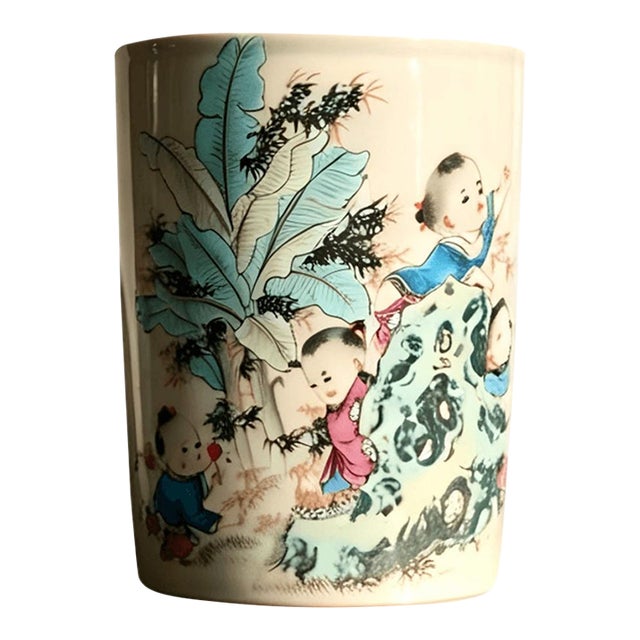 Chinese Ceramic Pot,Tongzhi Marked Famille Rose Porcelain Brush Pot Hand Painted Playing Children Pattern For Sale