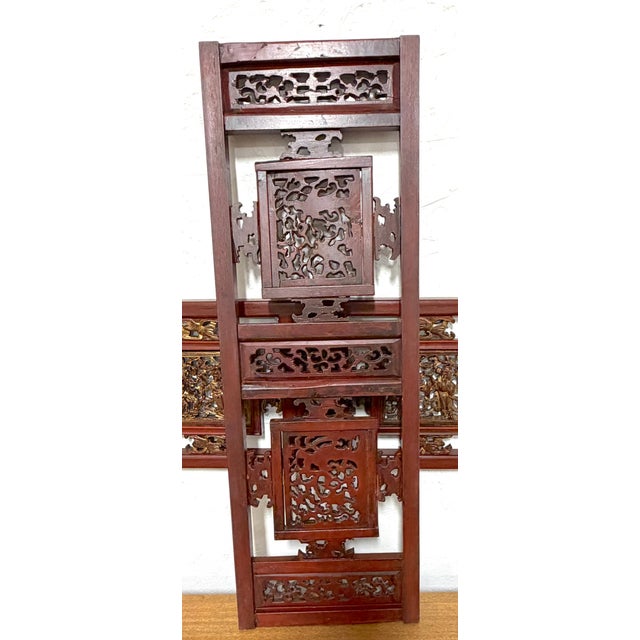 Wood Pair of Chinese Gilt & Lacquered Openwork Figural Architectural Panels, 20th C. For Sale - Image 7 of 12