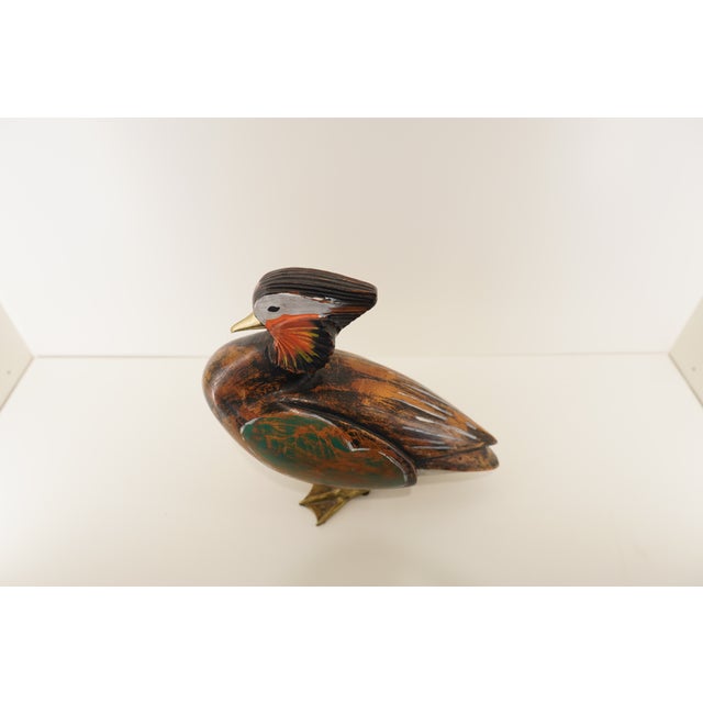 Traditional 1960s Standing Hand-Painted Wooden Bird Decorative Sculpture For Sale - Image 3 of 16