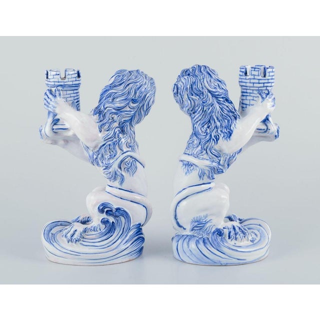Faience Seated Lions Candleholders by Emile Gallé for Nancy, St Clement., Set of 2 For Sale - Image 5 of 10