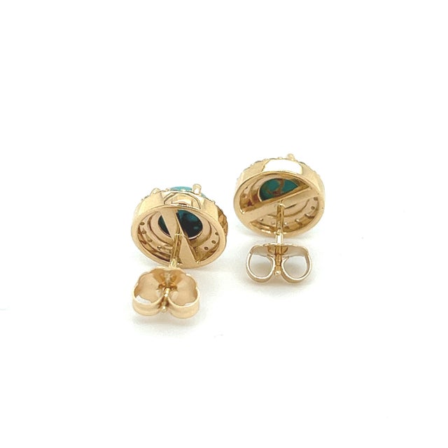 Natural Turquoise Diamond Stud Earrings 14k Yellow Gold 2.18 TCW Certified For Sale - Image 4 of 6