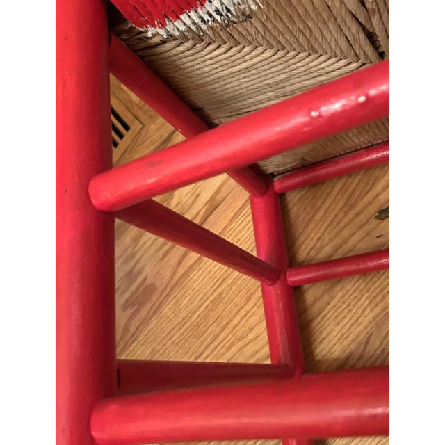 Antique Rush Seat Ladderback Chair - Painted Red For Sale In Chicago - Image 6 of 11