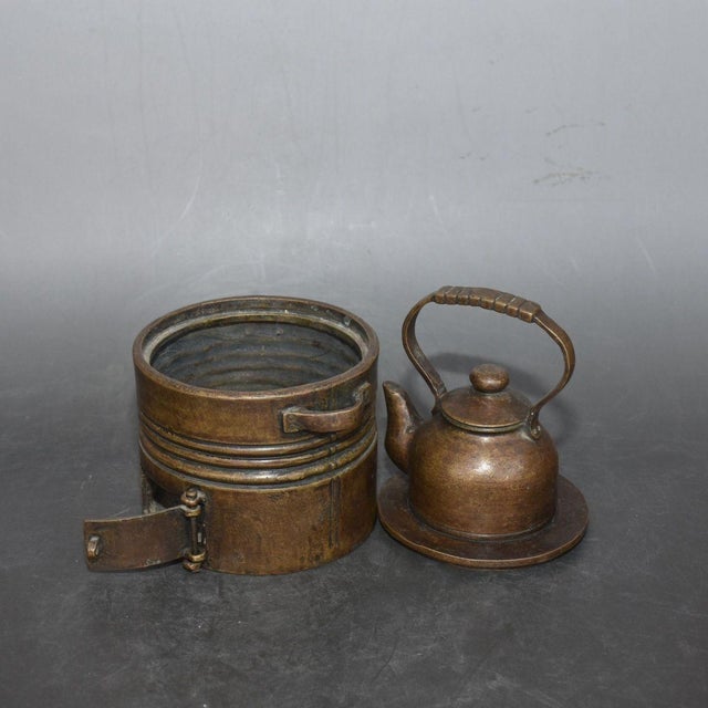 1940s Vintage Solid Bronze Wine / Teapot With Integrated Charcoal Stove, Antique Chinese Warming Kettle Set, Chinoiserie Tabletop Decor For Sale - Image 5 of 9