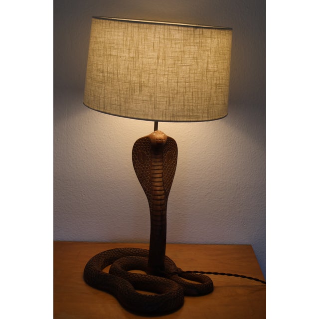 Vintage 1970s Carved Wood Indian Cobra Lamp For Sale - Image 15 of 18