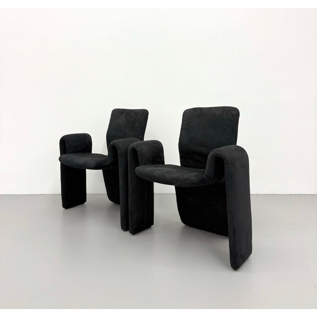 Mid 20th Century Vintage Postmodern Black Suede Sculptural Lounge Chairs – Pair For Sale - Image 5 of 7