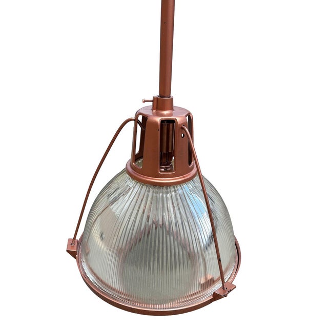 1950s Mid Century Modern Holophane Pendant Ceiling Light Copper-Tone Finish For Sale - Image 4 of 8