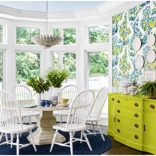 Early 20th Century Vintage Federalist Bow Front Buffet Reimagined in Chartreuse For Sale - Image 5 of 12