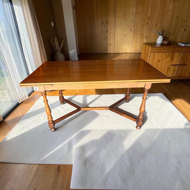 Brown Vintage 1970s Ethan Allen Solid Maple Draw-Leaf Dining Table For Sale - Image 8 of 12
