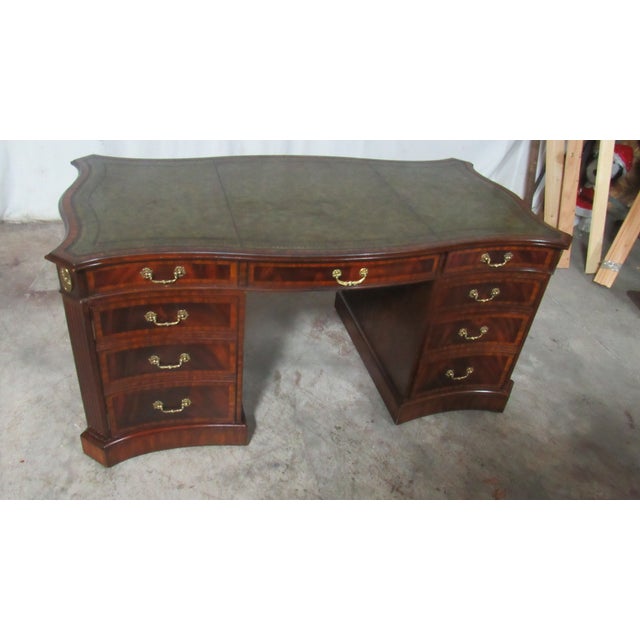 1980s Maitland Smith Mahogany Executive Partner Desk Leather Amazing For Sale - Image 12 of 13
