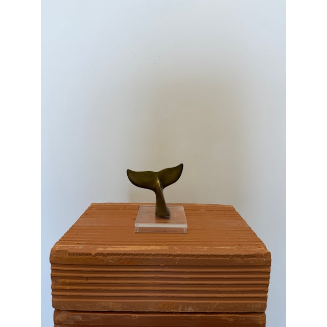 Brazilian Modernist Bronze Whale Fluke Sculpture on Acrylic Base, 1970s For Sale - Image 12 of 13