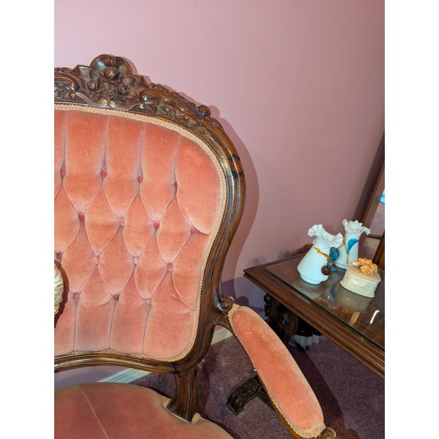 Sofa Antique Victorian Walnut Tufted Parlor Sofa, Carved Frame, c.1890 For Sale - Image 16 of 16